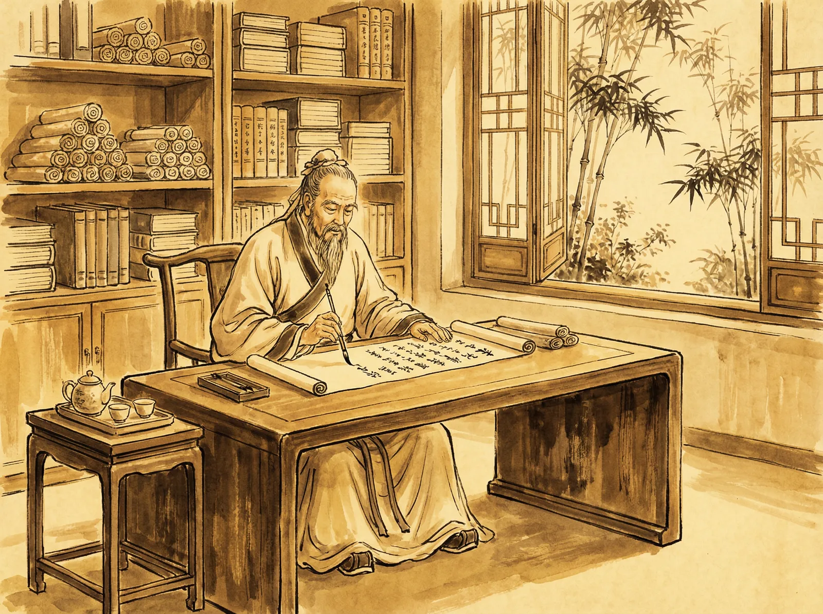 曹长卿 主人曹长卿在书房挥毫泼墨